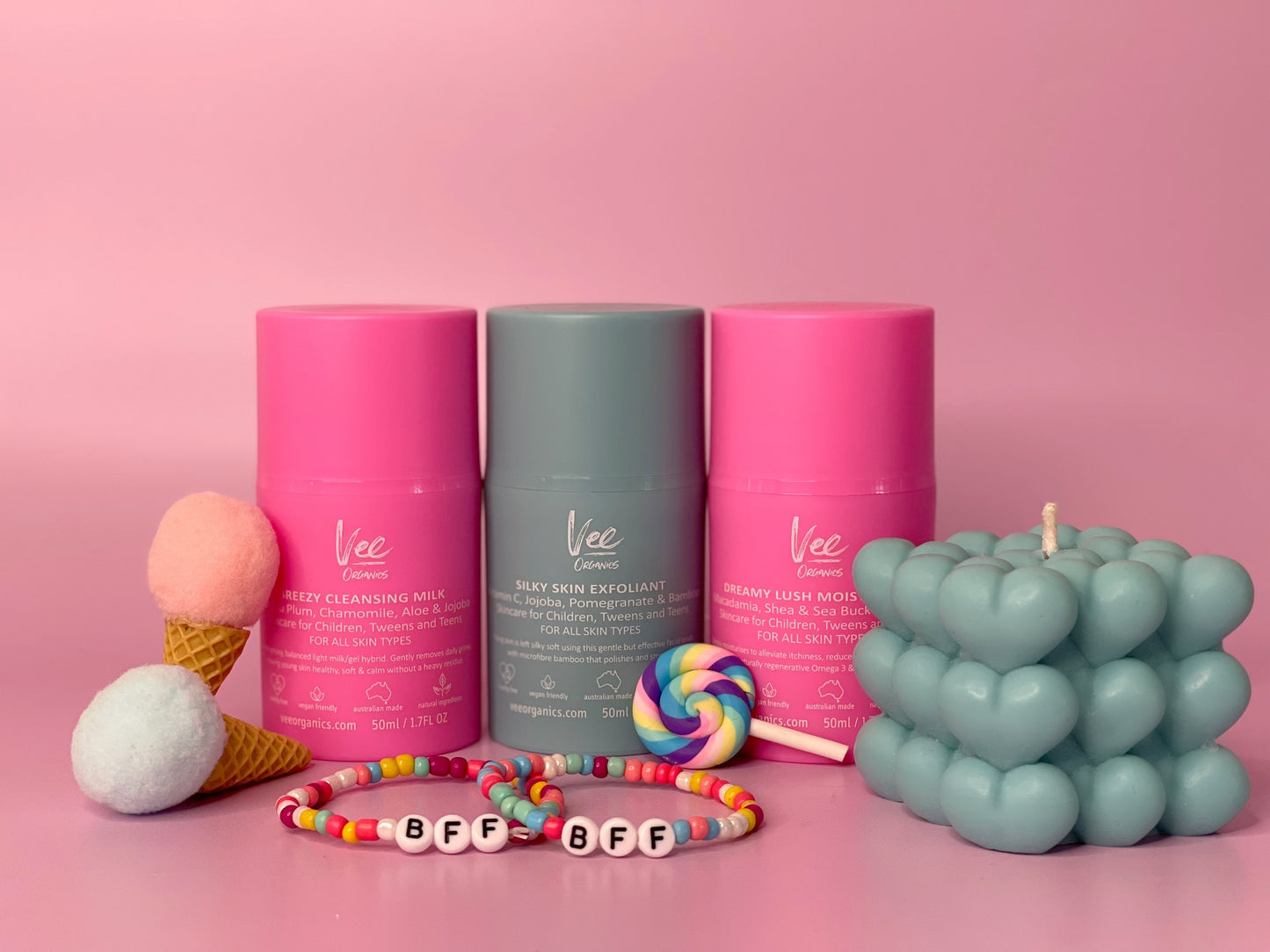 BFF Bundle - 3 or 4 Step Routine, 2 BFF Bracelets and fun scented candle